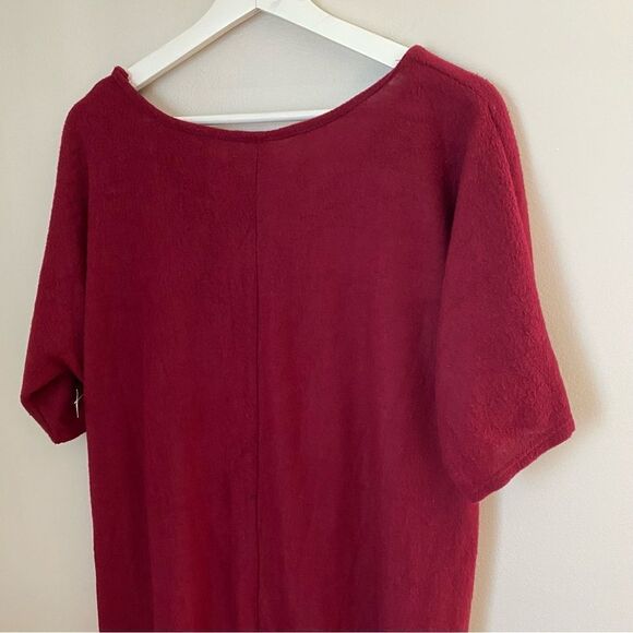 Forgotten Grace Top High Low Tie Front Soft Comfy Short Sleeve Dark Red Casual - Picture 6 of 11